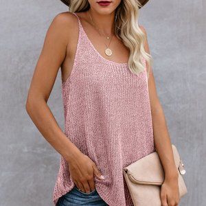 Pink Metallic Cami Knit Tank Top Summer Casual TP4059